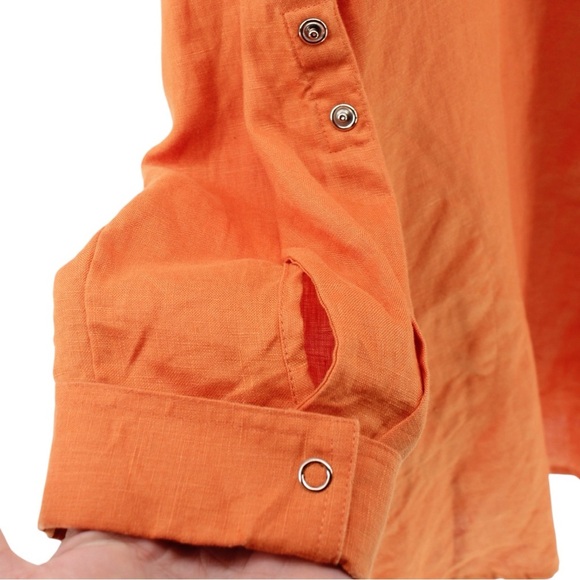 Wear It Orange Button-Up 100% Linen Artsy Lagenlook Summer Size M/L - Picture 6 of 9
